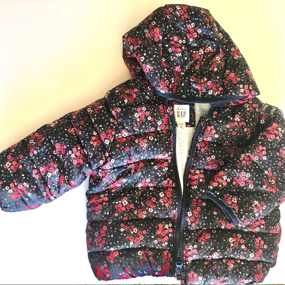 Baby Gap girls puffer jacket floral, 12-18m